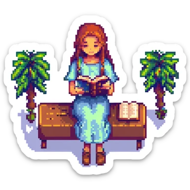 a girl reading the Bible, pixel art style, detailed pixel design, vibrant colors sticker