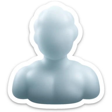 person made of white voluminous clouds, shoulder up, front view, matte glass style sticker