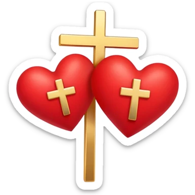 Two red  hearts connected by one simple gold cross  sticker