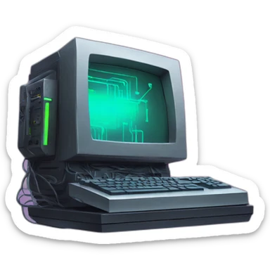Cyberpunk computer with monitor sticker