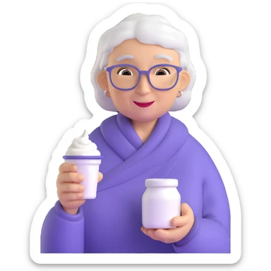 grandmother offering yogurt facing right sticker