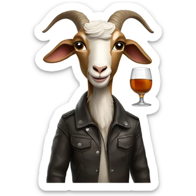 Masculine Goat wearing a leather jacket and sipping a glass of bourbon sticker