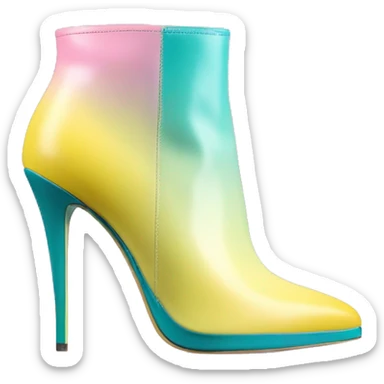 Hyper Realistic isolated side view of a pair of teal,pastel pink,pastel purple,and yellow ombre Michael Kors stiletto ankle bootie boots.  sticker