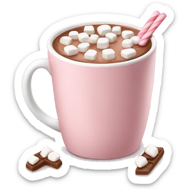 Light Pink mug of hot chocolate with marshmallows  sticker