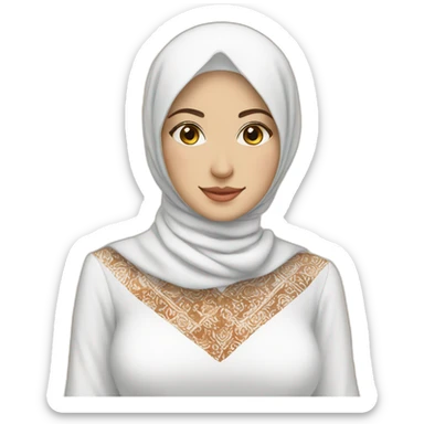 Woman with white hijab and white blouse with batik motif sticker