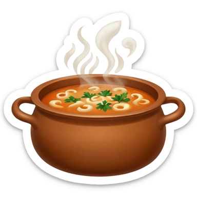 brown pot with soup sticker