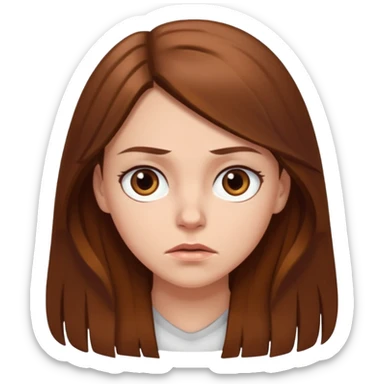 a white girl with brown long hair and brown eyes looking annoyed  sticker