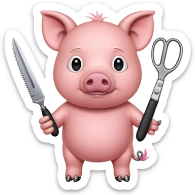 pig holding scissors sticker