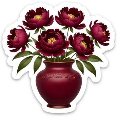 burgundy peonies in a vintage vase sticker
