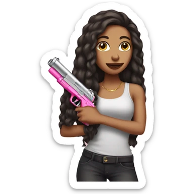 lightskin girl holding a pink gun long hair cash sticker