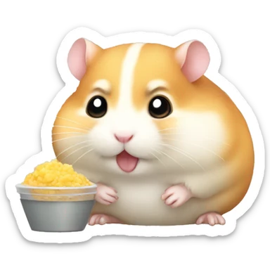 Hamster with chubby cheeks, eating sticker