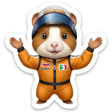 guinea pig wearing a Formula 1 racing suit sticker