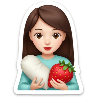 brunette white girl with a silk pillow strawberry sticker