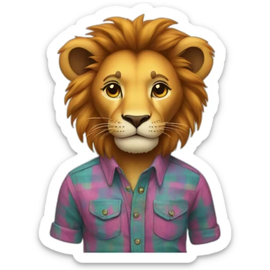 Lion wearing a fitted colorful button up shirt sticker