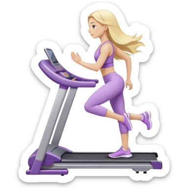 girl with long blonde hair on treadmill wearing light purple yoga set  sticker