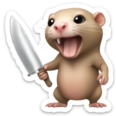 naked mole rat holding a knife sticker