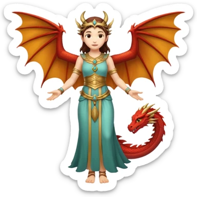 full body ancient woman with dragon wings, arms outstretched sticker