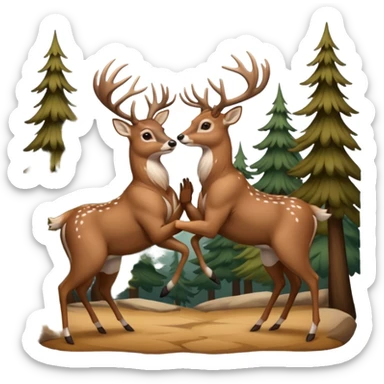 Whitetail deer buck being wrestled from behind by another whitetail deer buck sticker