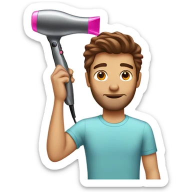 Man with brown hair using a pink hairdryer  sticker