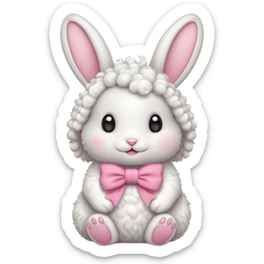 curly white bunny with pink bow sticker