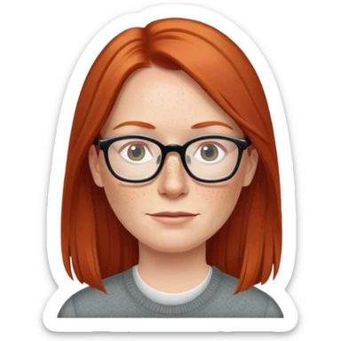 middle age Red head with freckleslong straight hair pale skin wearing glasses sticker