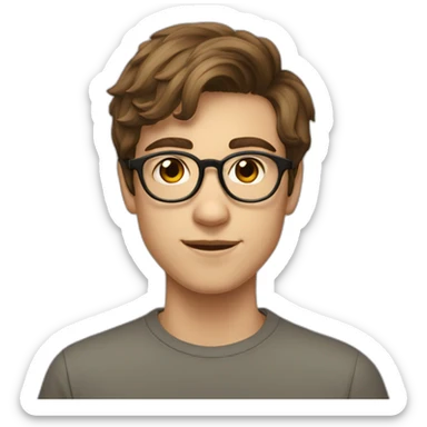 18 year old boy with thin framed square glasses and with brown hair sticker