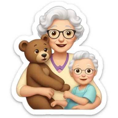 A bear as a grandma with a grandchild sticker
