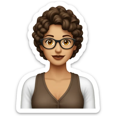  mujer morena pelo largo liso color marrón con lentes sticker