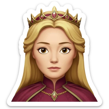 Cinematic Realistic Cersei Lannister Portrait, depicted with lifelike skin texture, subtle rosy undertones, and soft natural lighting that enhances the gentle contours of her face. Her intricately detailed golden blonde hair is elegantly styled , sticker