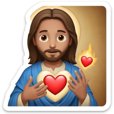 jesus holding a glowing heart emoji. make his eyes brown, and make him look safe. sticker