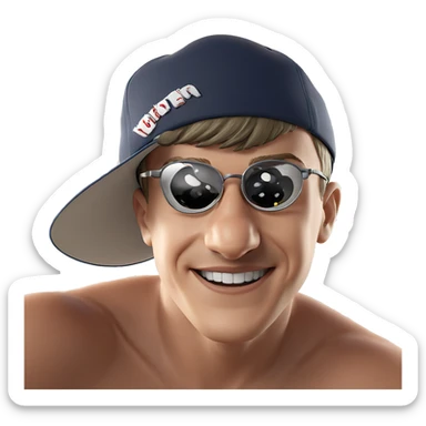 smiling boy in baseball cap sticker