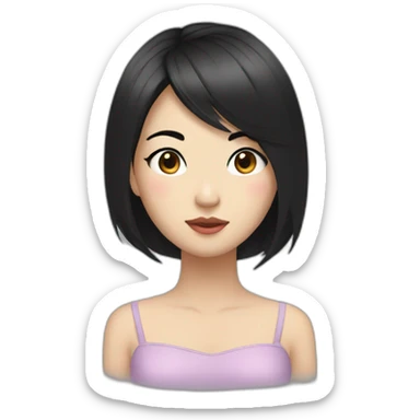 wasian girl with black hair and eyeliner from head to chest sticker
