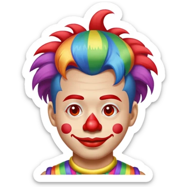 chinese man with rainbow clown hair and a red nose sticker