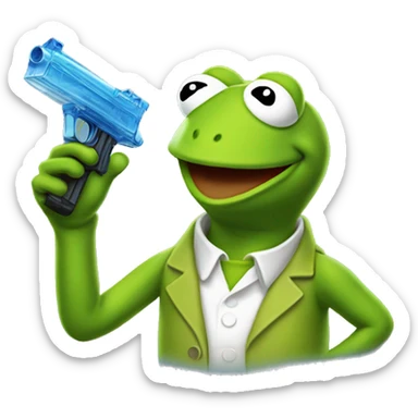 kermit the frog holding a water pistol  sticker