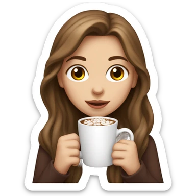 white girl with brown long hair and a hot chocolate sticker