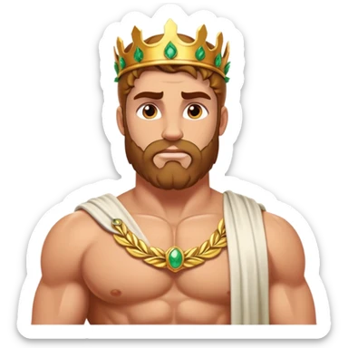 Cinematic Realistic Hercules Portrait, depicted with lifelike, sun-kissed skin and a robust, muscular physique that radiates both power and gentle nobility. His intense, kind eyes and regal expression are complemented by classical Greek attire and a laurel crown, rendered under dynamic lighting that highlights every chiseled detail. sticker