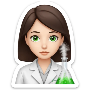 A brunette with dark green eyes in a science lab coat sticker