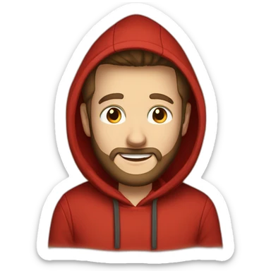 white dude smiling with a brown beard and short brown hair with a red hooded hoodie with Posh embroidered on the hoodie sticker