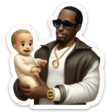 p diddy holding baby oil in his hand sticker