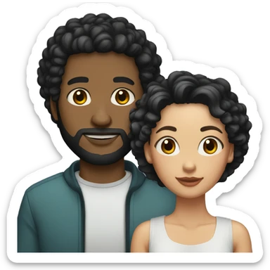 Couple very short haircut black man with beard and light skinned woman with long curly black hair sticker