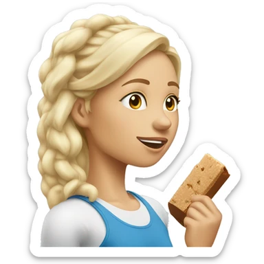Side view realistic sporty blond girl eating protein bar  sticker