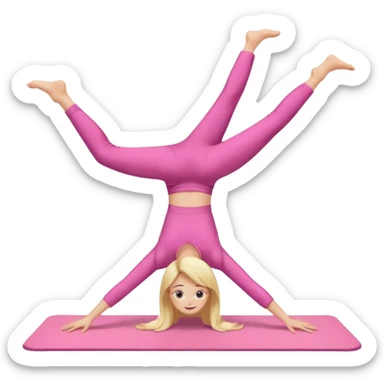 A fair-haired girl in a pink suit does a back bridge on a mat. two legs and a bridge to the other side.the feet are on the mat, the back is arched inward and the hands are stretched towards the legs sticker