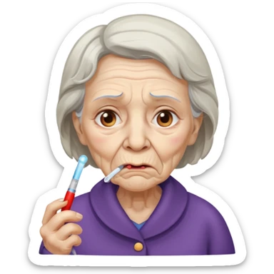 sick old woman with thermometer on her mouth sticker