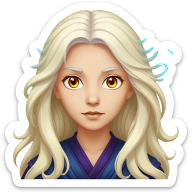 White Long Haired Women, Mystic seer — hair floating, glowing eyes sticker