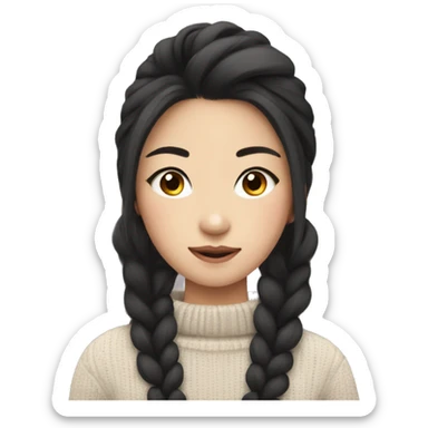 Pretty Asian girl with lush dark hair wearing sweater  sticker