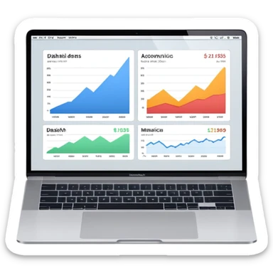 Create a macbook displaying financial analytics dashboards on the screen. sticker