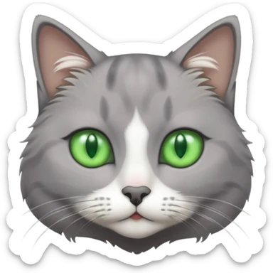 grey cat with green eyes and white stain below the neck sticker