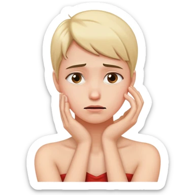 person with a worried expression, touching their neck with one hand sticker