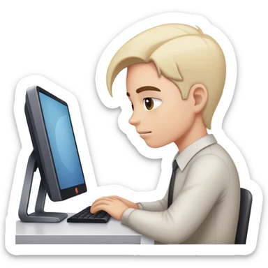 A professional working hard in front of a computer. sticker