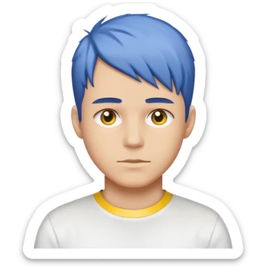 Make me an emoji that has a guy with a white shirt and yellow tape around the shirt with brown and blue hair  sticker